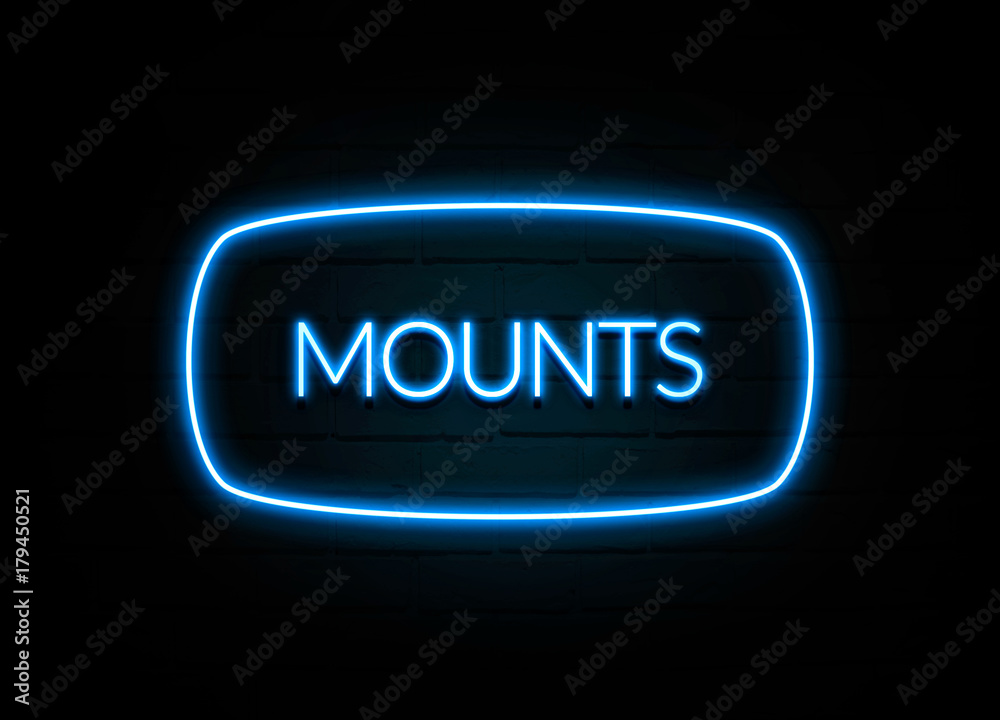 Mounts - colorful Neon Sign on brickwall Mounts - colorful Neon Sign on brickwall