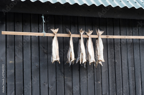 dried cod outside a house in the Faroe Islands
