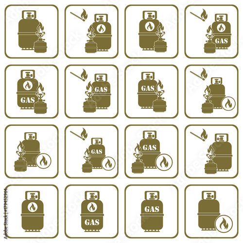 Set of camping stove and gas bottle icons