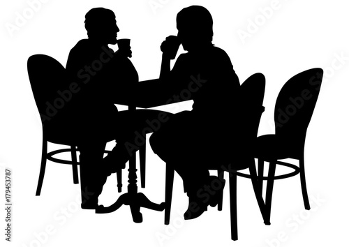 People in urban cafe on white background