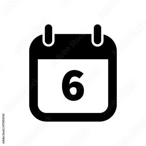 Simple black calendar icon with 6 date isolated on white