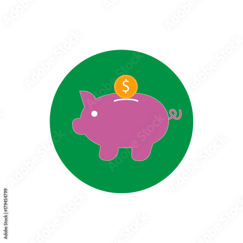 piggy bank with money coin round icon vector