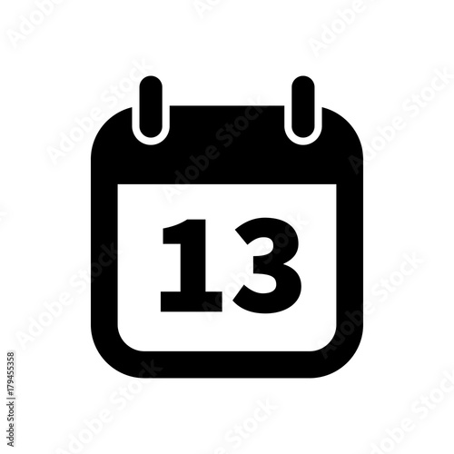 Simple black calendar icon with 13 date isolated on white