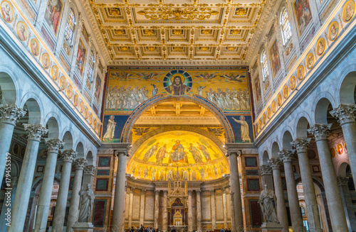 Indoor sight of the Basilica of Saint Paul outside the walls in Rome, Italy.