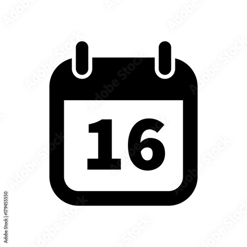 Simple black calendar icon with 16 date isolated on white