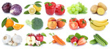 Früchte Obst und Gemüse Apfel Orange Tomaten frische Collage Freisteller freigestellt isoliert