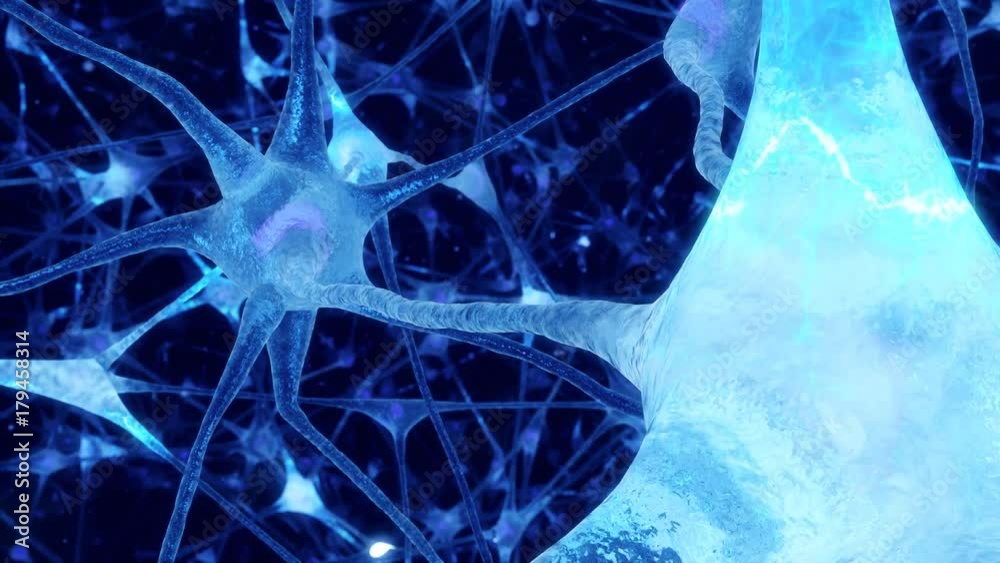 Neuronal and Synapse Activity animation. Electrical impulses inside the human brain.