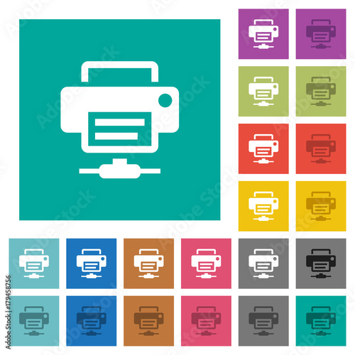 Network printer square flat multi colored icons