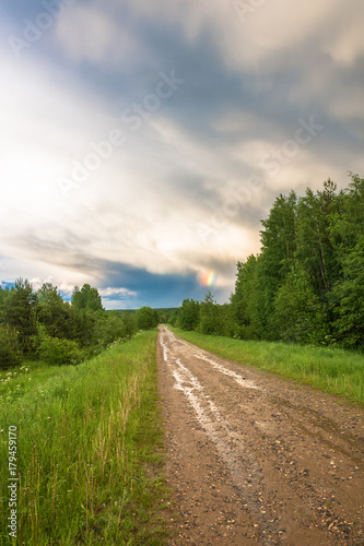 Dirt road on a rainy day.