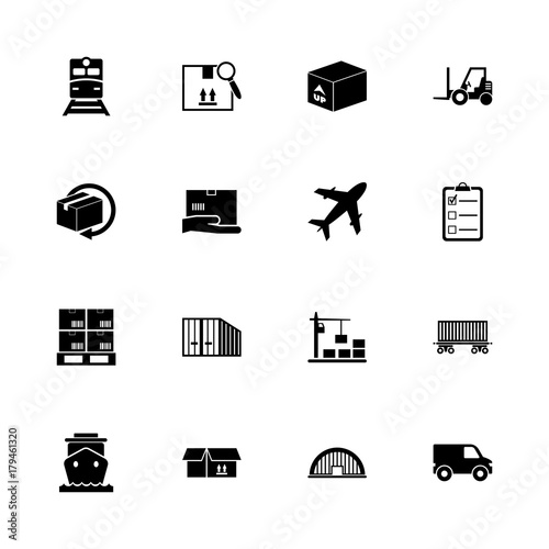 Cargo icons - Expand to any size - Change to any colour. Flat Vector Icons - Black Illustration on White Background.
