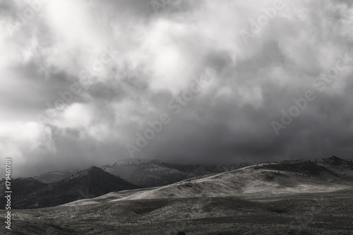 Black and White Storm Clouds over northern Nevada with a Dusting of Snow