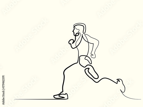 Fototapeta Naklejka Na Ścianę i Meble -  Continuous line drawing. Sport running man. Vector illustration. Concept for logo, card, banner, poster flyer