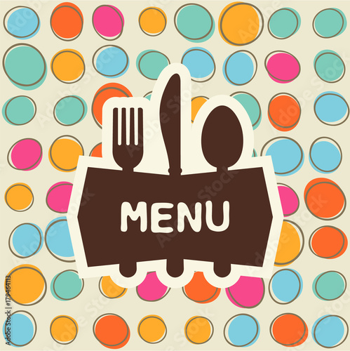 Fork, spoon and knife, tag for text. Flat design