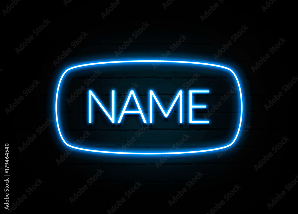 Name - colorful Neon Sign on brickwall Name - colorful Neon Sign on brickwall