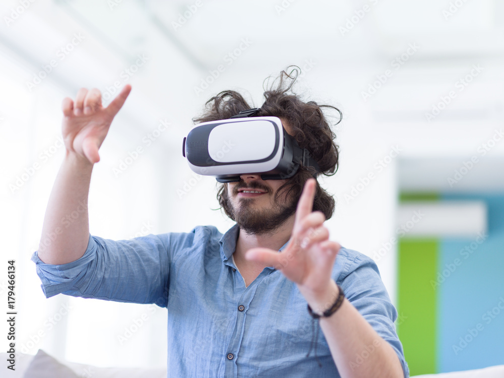 man using VR-headset glasses of virtual reality man using VR-headset glasses of virtual reality
