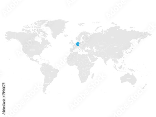 Fototapeta Naklejka Na Ścianę i Meble -  Germany marked by blue in grey World political map. Vector illustration.