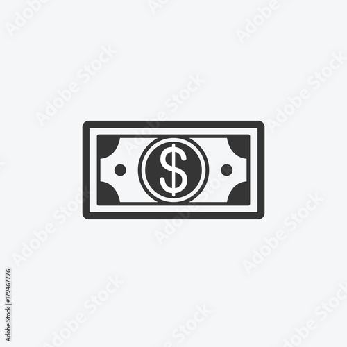 Icon graphic banknote, dollar, money. Black and white pictogram for web design. Vector flat illustrations, logo