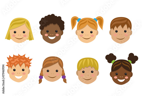 heads of children of different nationalities and races on a white background