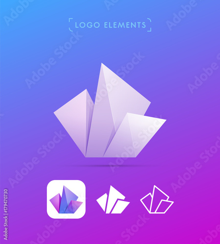 Vector Real Estate, construction, abstract buildings logo template. Origami paper style. Crystal shape