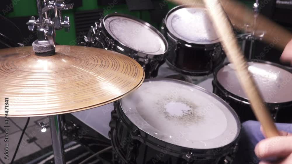 Playing Drums energetically, Hi-Hat Close Up Playing Drums energetically, Hi-Hat Close Up