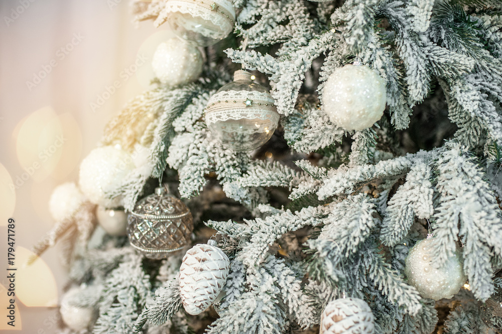 Toy decoration on Christmas tree, closeup Toy decoration on Christmas tree, closeup