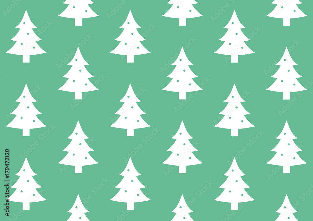 Gift Wrap Christmas Tree on Green Background Pattern