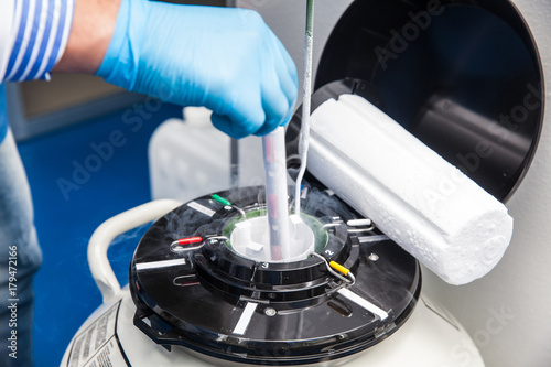 Liquid nitrogen cryogenic tank at life sciences laboratory photo