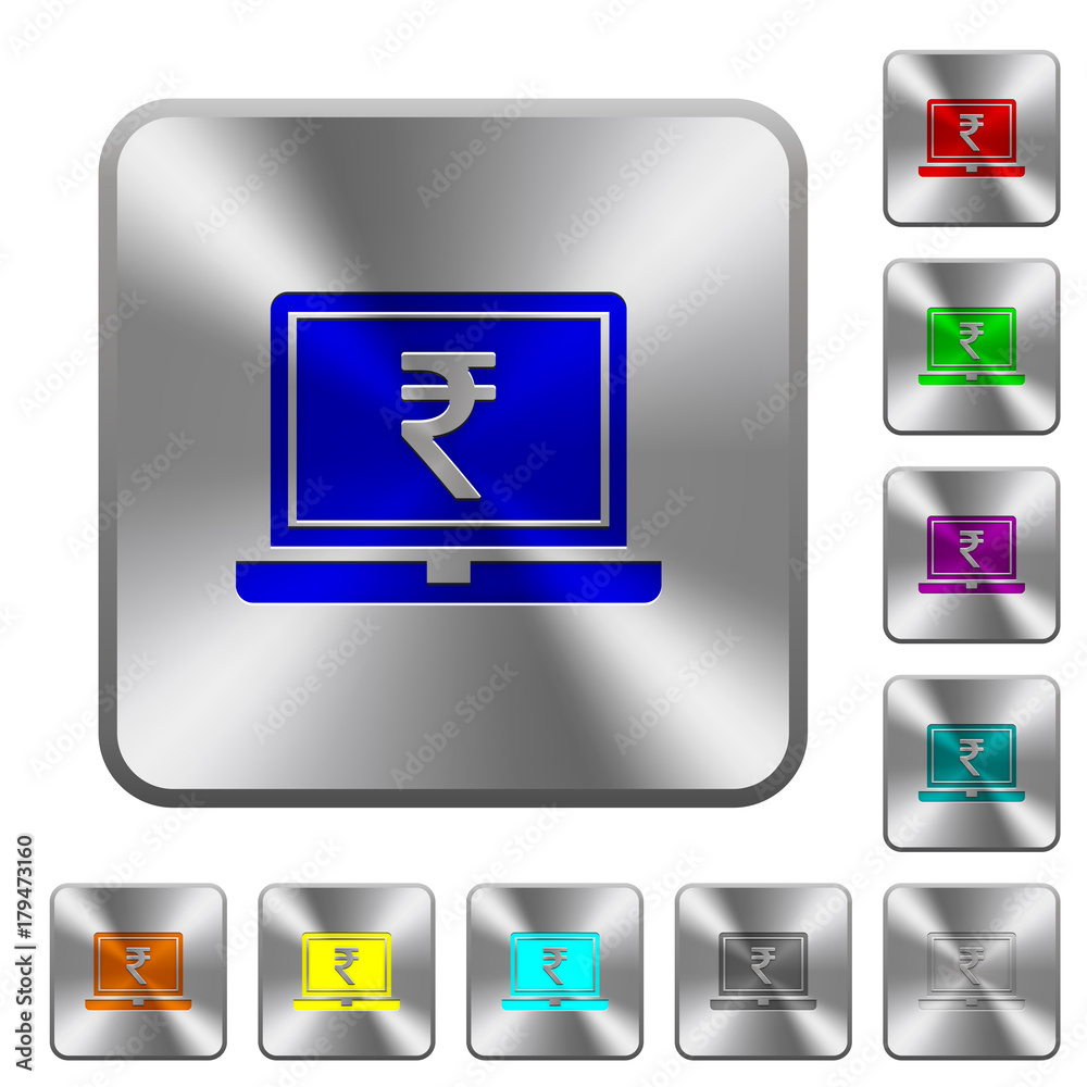 Laptop with Rupee sign rounded square steel buttons Laptop with Rupee sign rounded square steel buttons