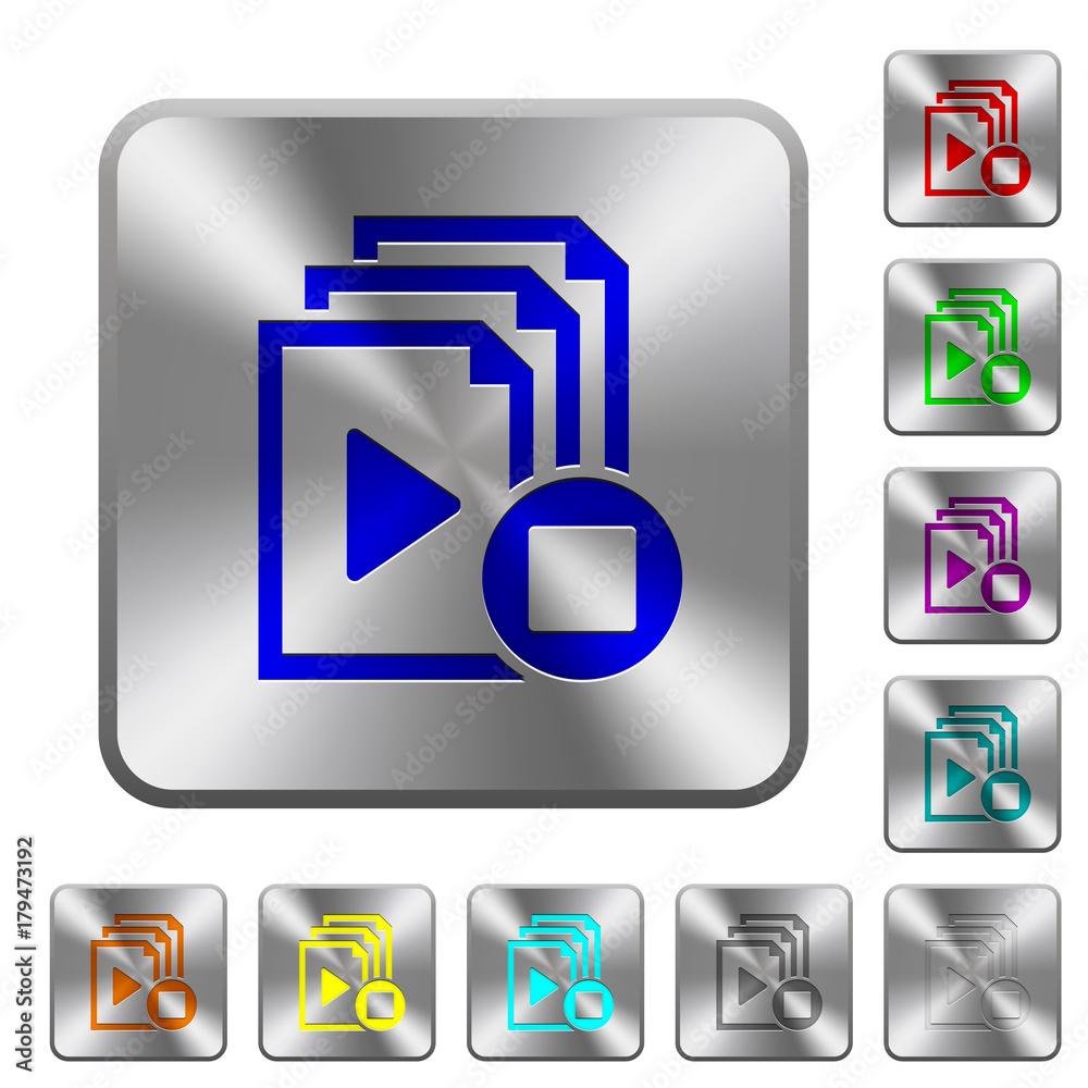 Stop playlist rounded square steel buttons Stop playlist rounded square steel buttons