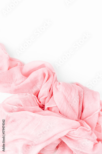 Smooth elegant pink transparent cloth on white background.