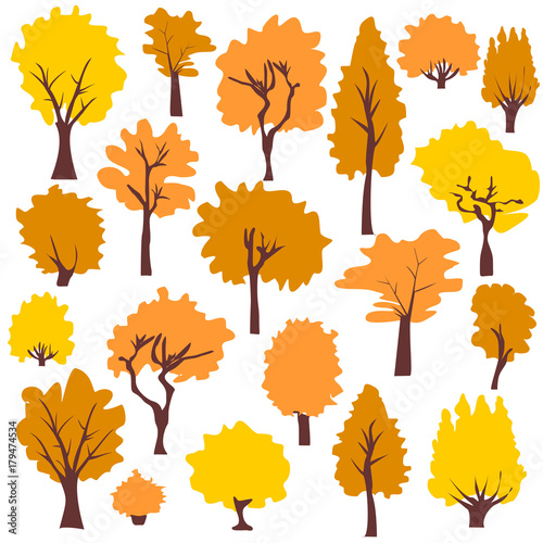 Autumn trees collection. Vector illustration. Autumn tree Clip Art. 