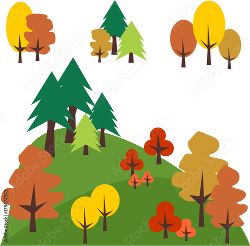Autumn trees collection. Vector landscape illustration. Autumn tree Clip Art. 