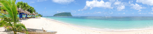 Panorama of fale beach huts on Lalomanu Beach, Upolu island, Samoa, South Pacific