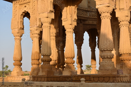 beautiful ancient cenotaphs of rawal kings in bada baagh jaisalmer rajasthan india photo