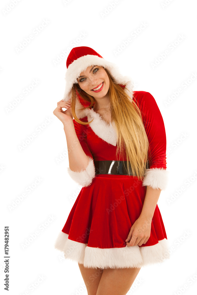 Beautiful young woman in santa claus dress isolated over white background Beautiful young woman in santa claus dress isolated over white background