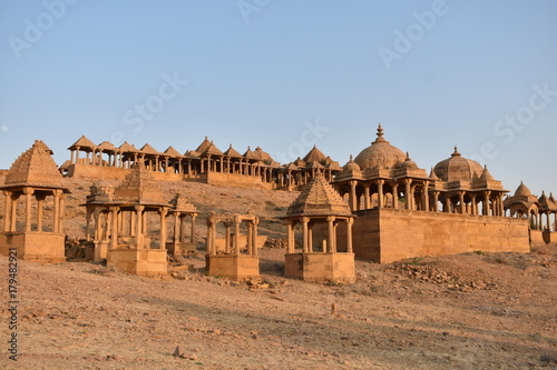 beautiful ancient cenotaphs of rawal kings in bada baagh jaisalmer rajasthan india photo