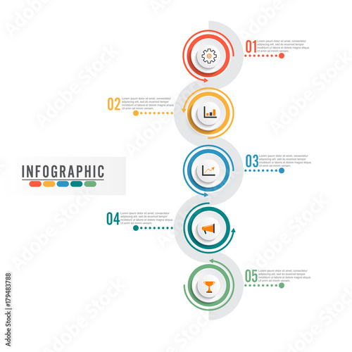 Abstract 3D infographic template with a five steps for success. Business circle template with options for brochure, diagram, workflow, timeline, web design. Vector EPS 10