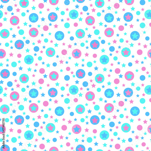 Geometric abstract circles and stars seamless pattern