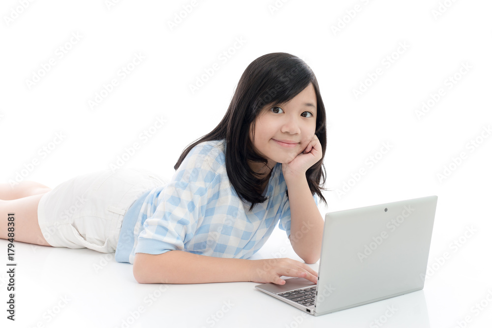 Asian girl with laptop, isolated on white background Asian girl with laptop, isolated on white background