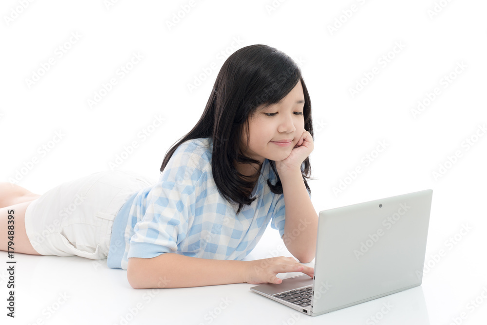 Asian girl with laptop, isolated on white background Asian girl with laptop, isolated on white background