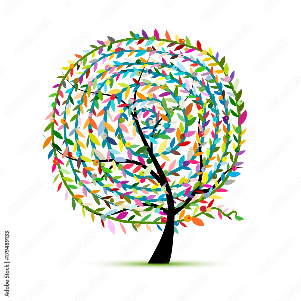 Naklejka premium Colorful tree with leaf spiral ornament