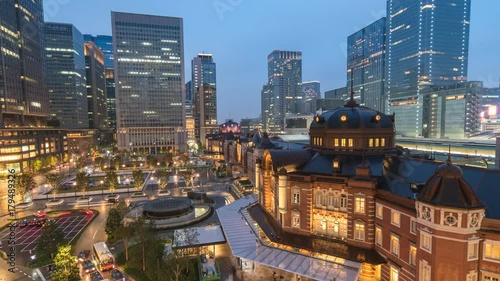 Tokyo city skyline day to night timelapse at Tokyo Station , Tokyo, Japan Time lapse