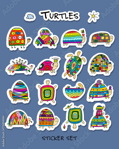 Funny turtles collection, sketch for your design