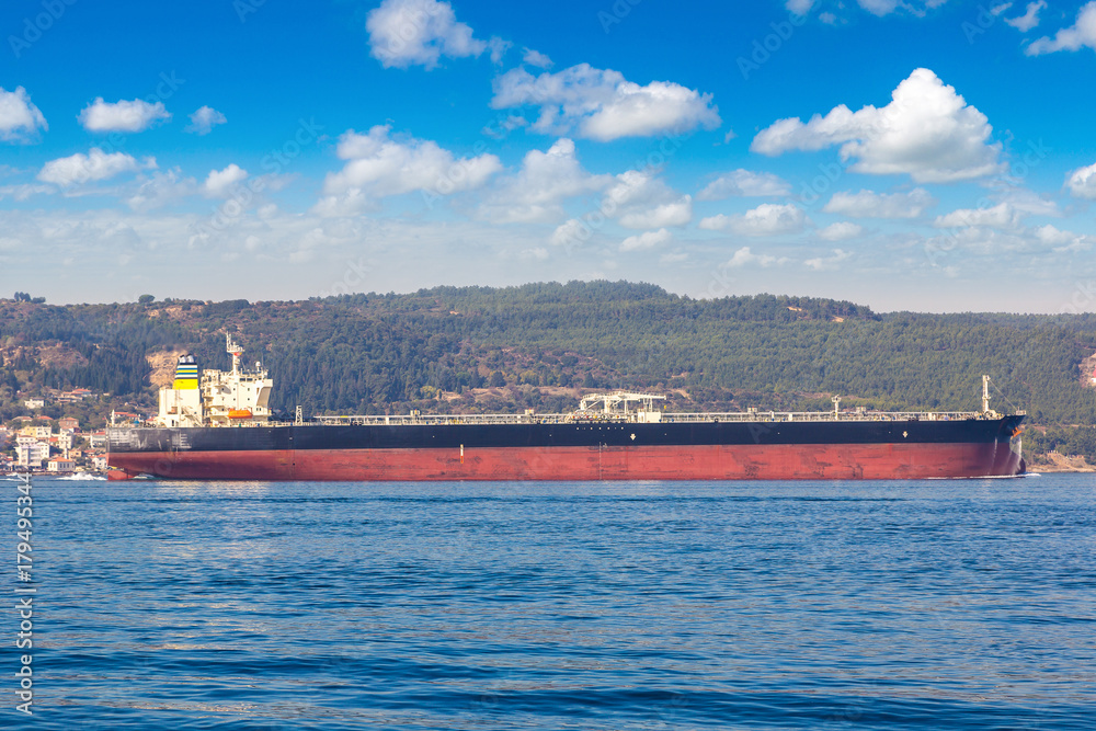 Container ship in Dardanelles strait, Turkey