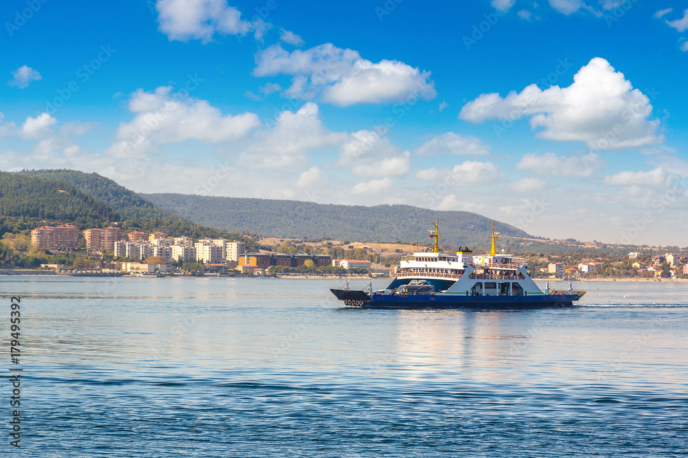 Ferry in Dardanelles strait, Turkey