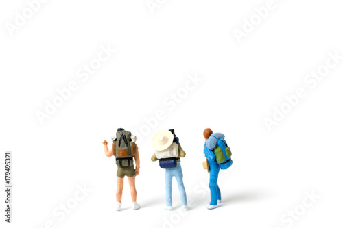 Miniature Backpacker isolated on white background
