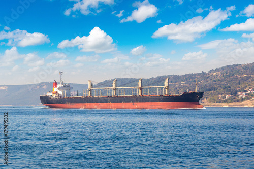 Container ship in Dardanelles strait, Turkey
