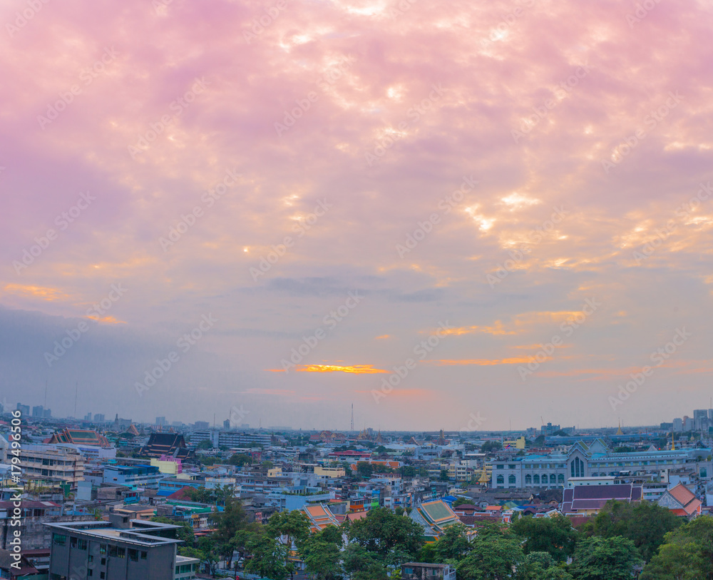 Fototapeta premium red sunset at Wat Pha Kaew temple of emerald Buddha and Grand Palace.