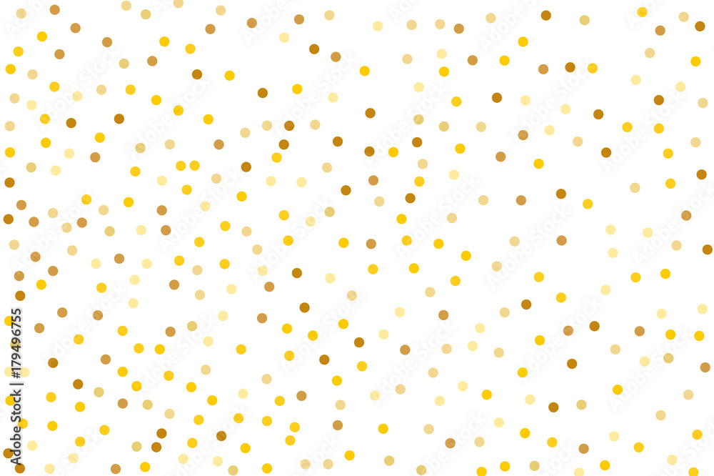 Background with Golden glitter, confetti. Gold polka dots, circles, round. Typographic design. Bright festive, festival pattern 