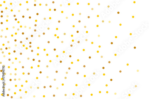 Background with Golden glitter  confetti. Gold polka dots  circles  round. Typographic design. Bright festive  festival pattern 